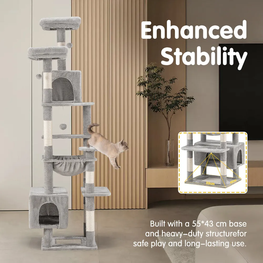 Petzly Cat Tree Tower Scratching Post Scratcher Condo 180cm Beige/Dark Grey/Grey