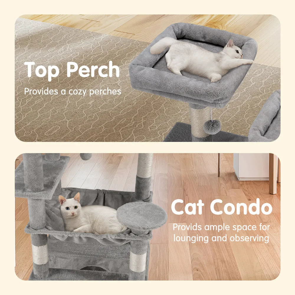 Petzly Cat Tree Tower Scratching Post Scratcher Condo 180cm Beige/Dark Grey/Grey