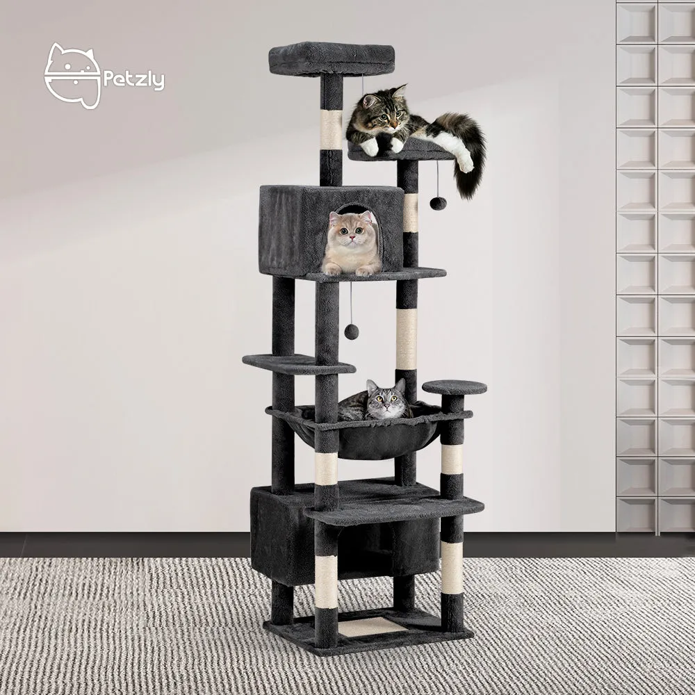 Petzly Cat Tree Tower Scratching Post Scratcher Condo 180cm Beige/Dark Grey/Grey