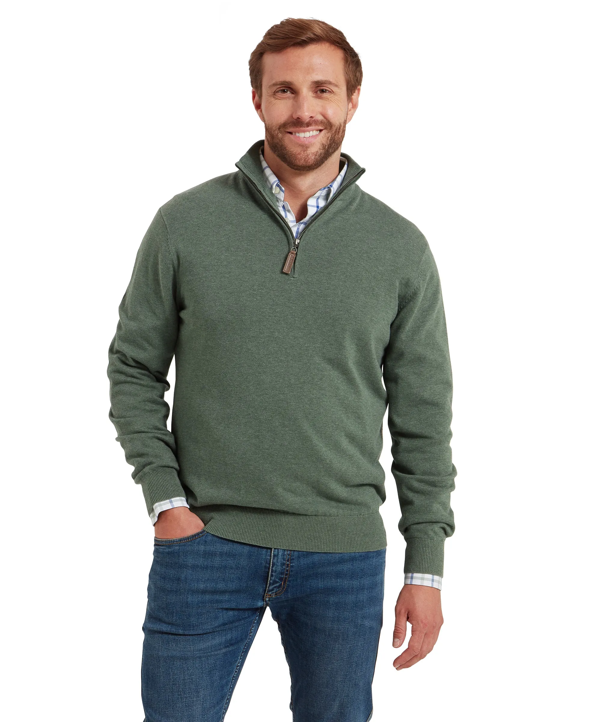 Porthmeor Quarter Zip Jumper - Country Green