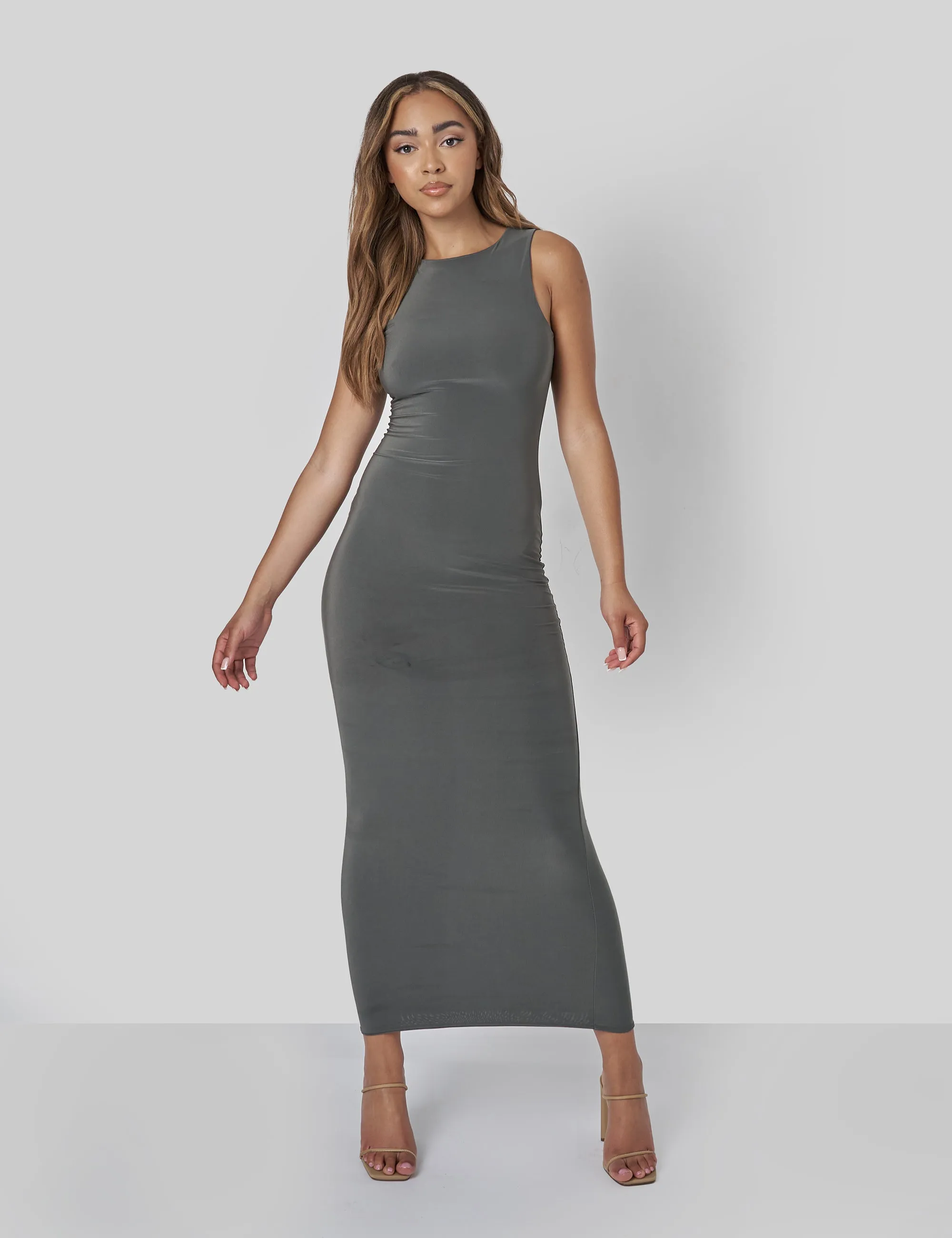 RACER BODYCON MIDI DRESS KHAKI