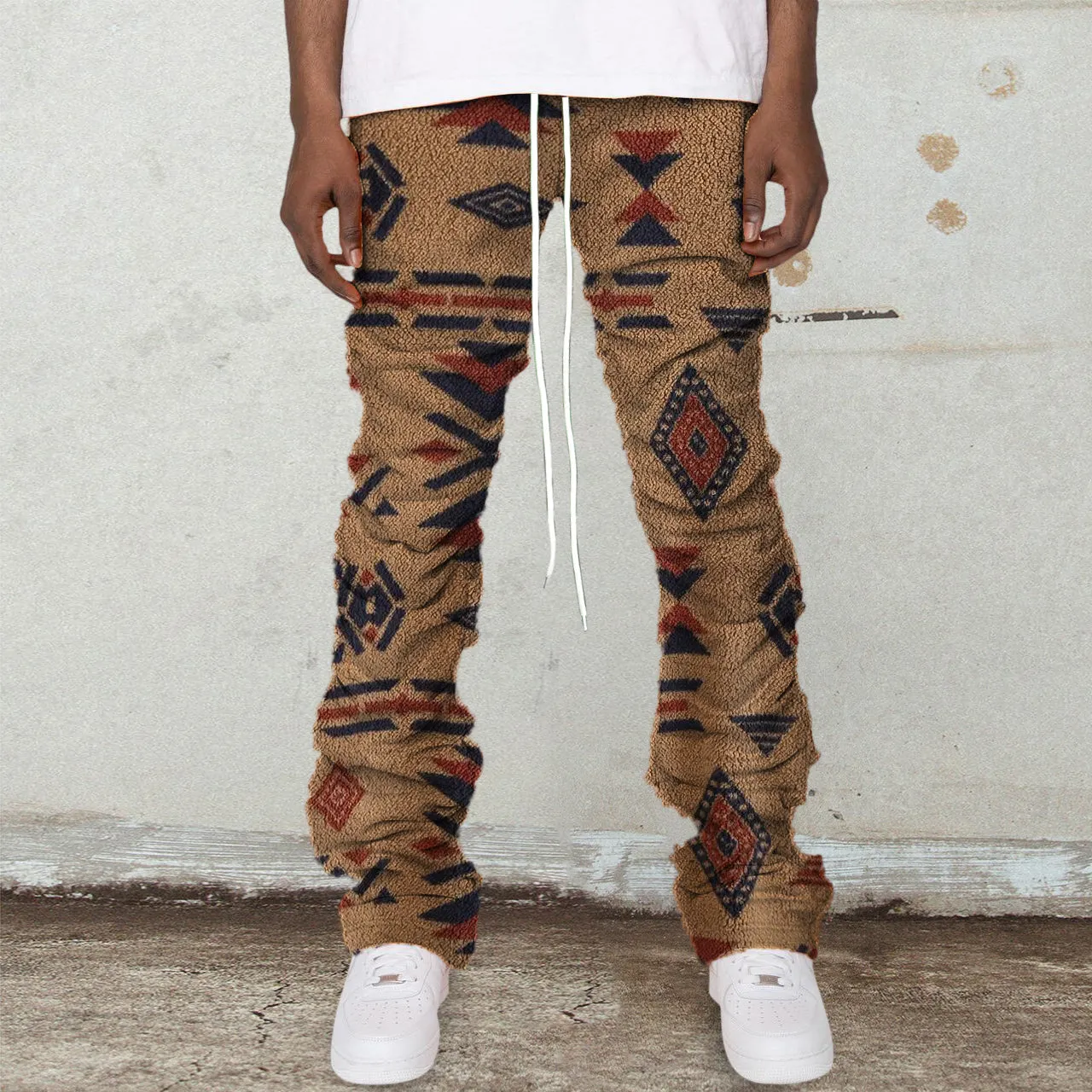 Retro ethnic style polar fleece street trousers