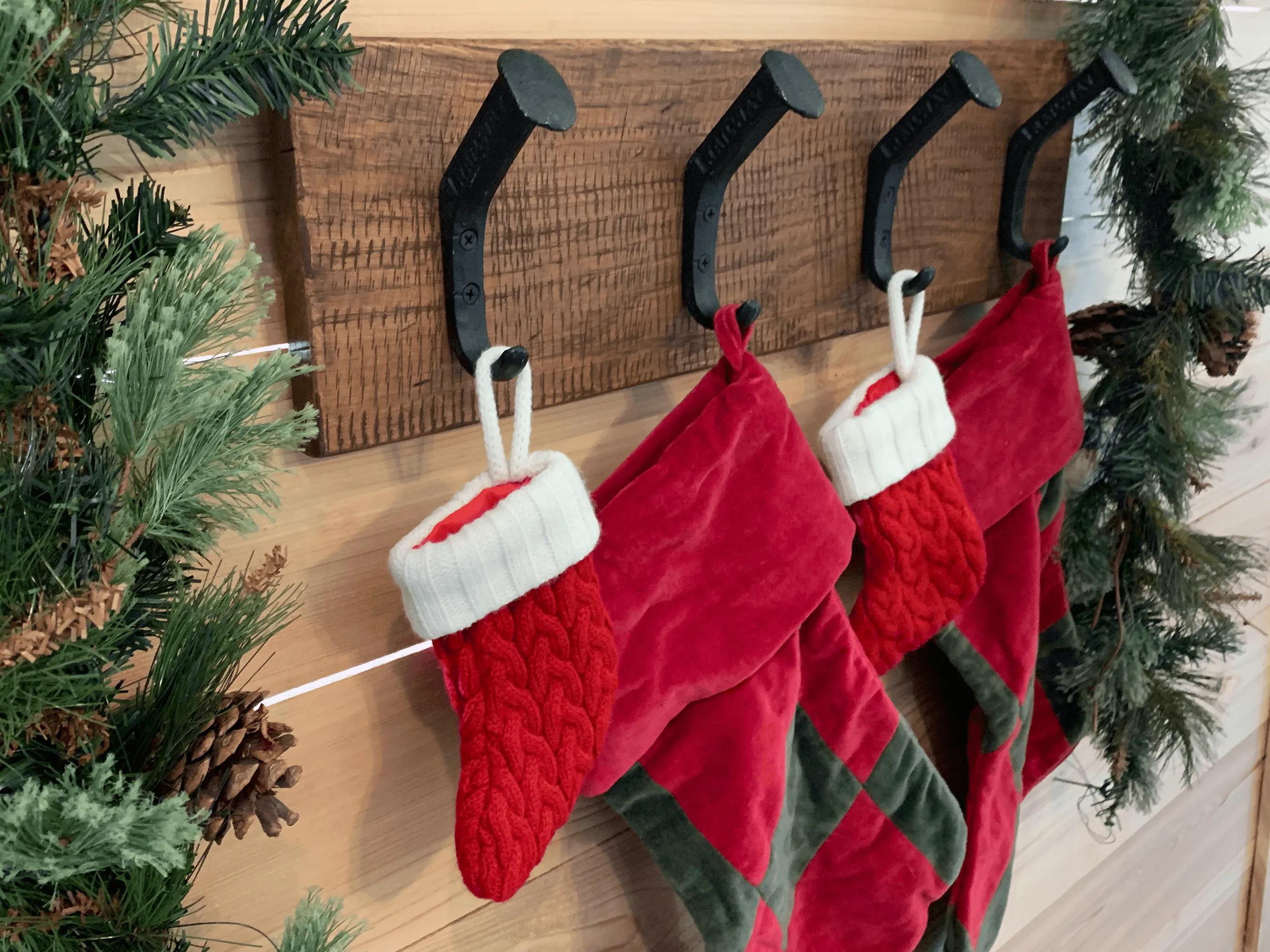 Rustic Farmhouse Christmas Stocking Holder for Wall Hanging - 4 Hooks