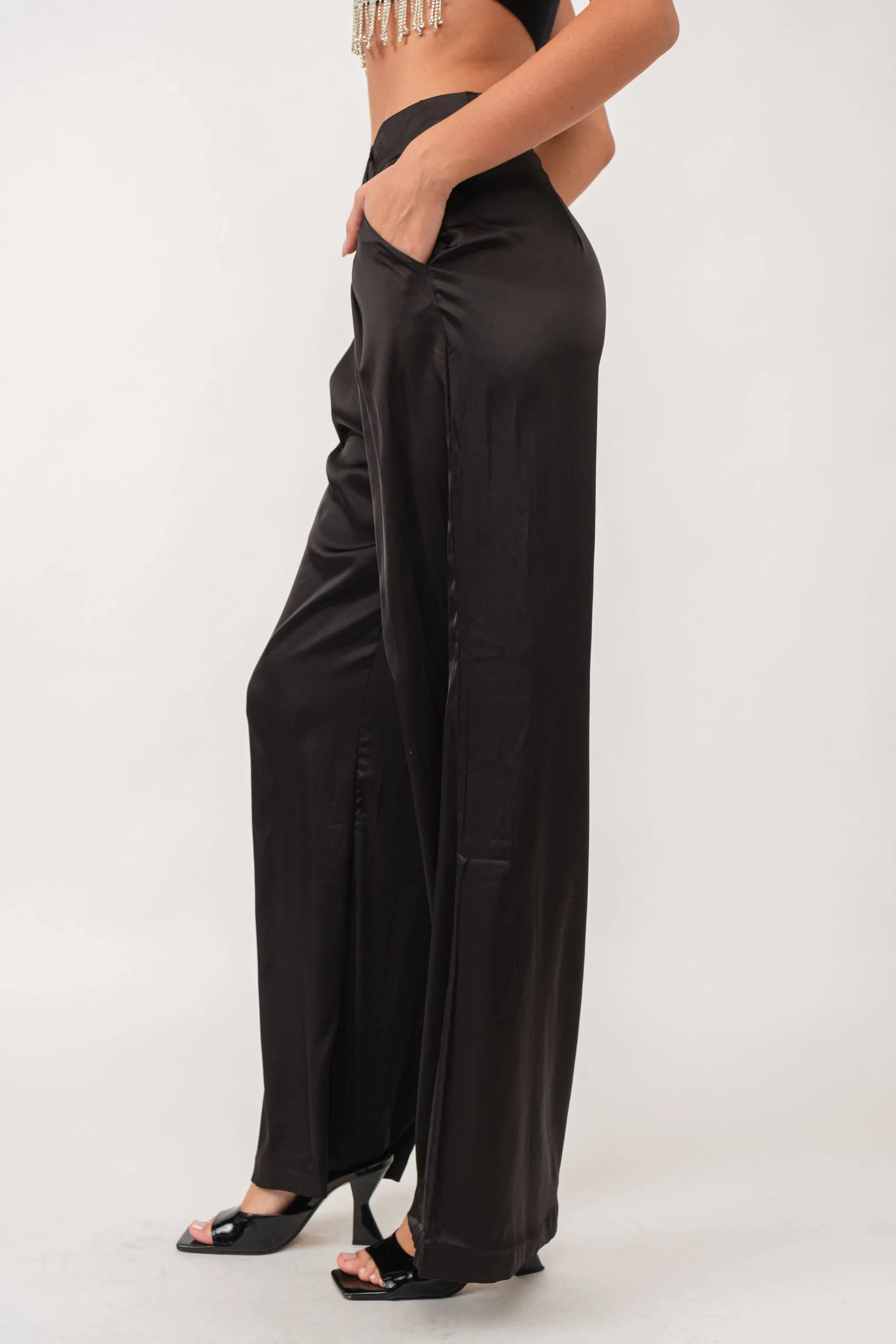 Satin Wide Pants - Black