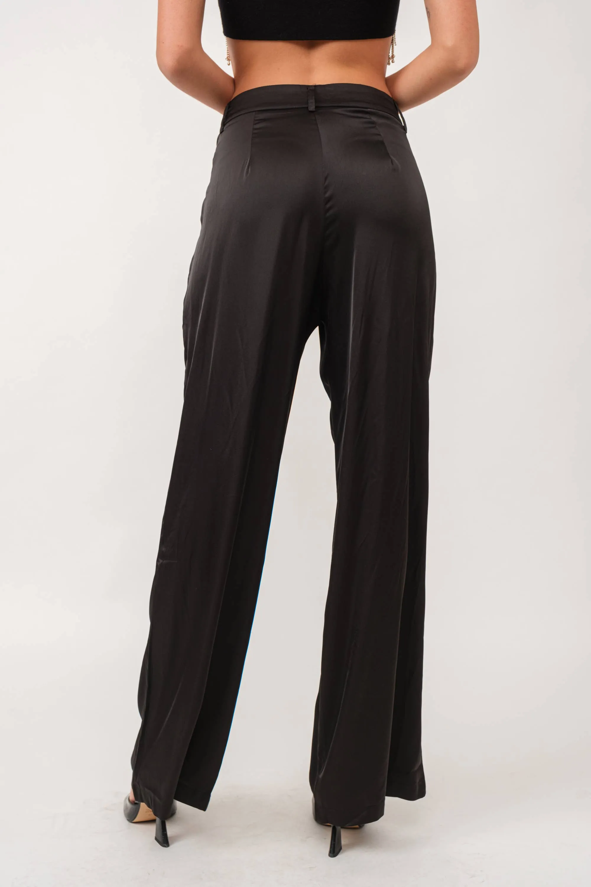 Satin Wide Pants - Black