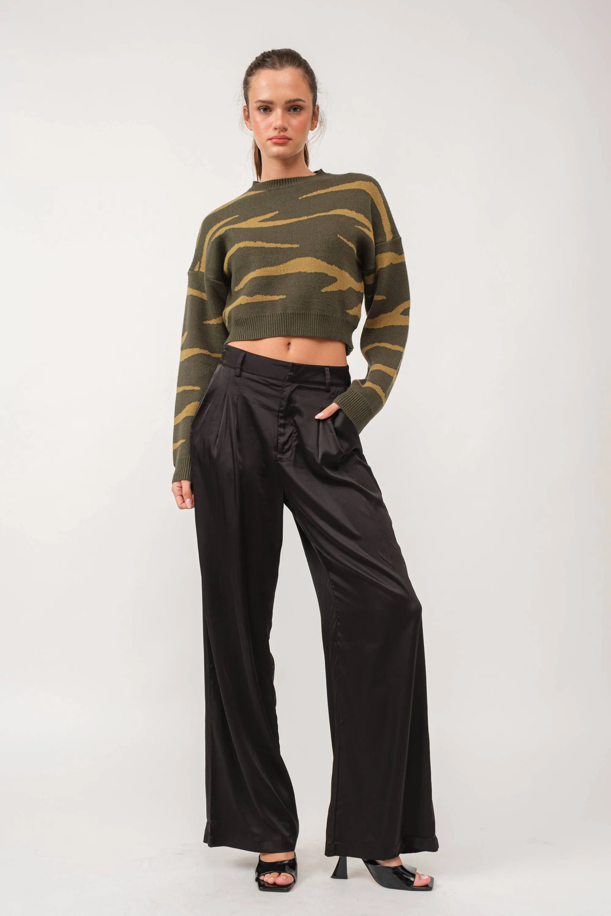 Satin Wide Pants - Black