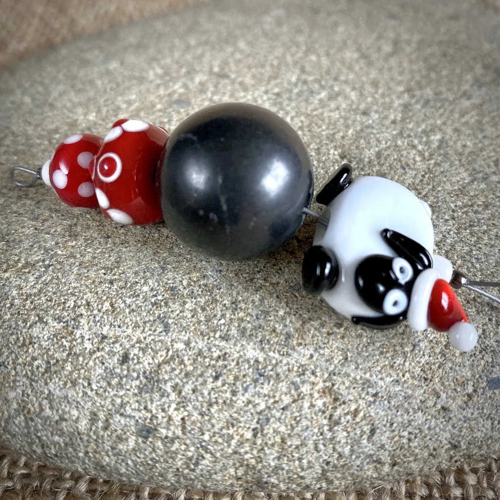 Sheep with Christmas Cap, Handcrafted Lampwork Bead Shungite Ornament