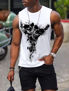 Skull Sleeveless Mens 3D Shirt Casual | White Summer Cotton | Men'S Vest Top For Graphic Skulls Crew Neck Clothing Apparel 3D Print Daily Sports Fashion Designer