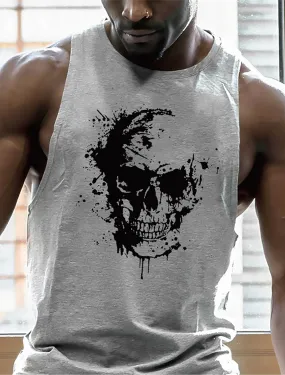 Skull Tank Top Mens 3D Shirt For Gym | Grey Summer Cotton | Graphic Prints Gray Vest Men'S Blend Hawaiian Classic Sleeveless Comfortable Tee Outdoor