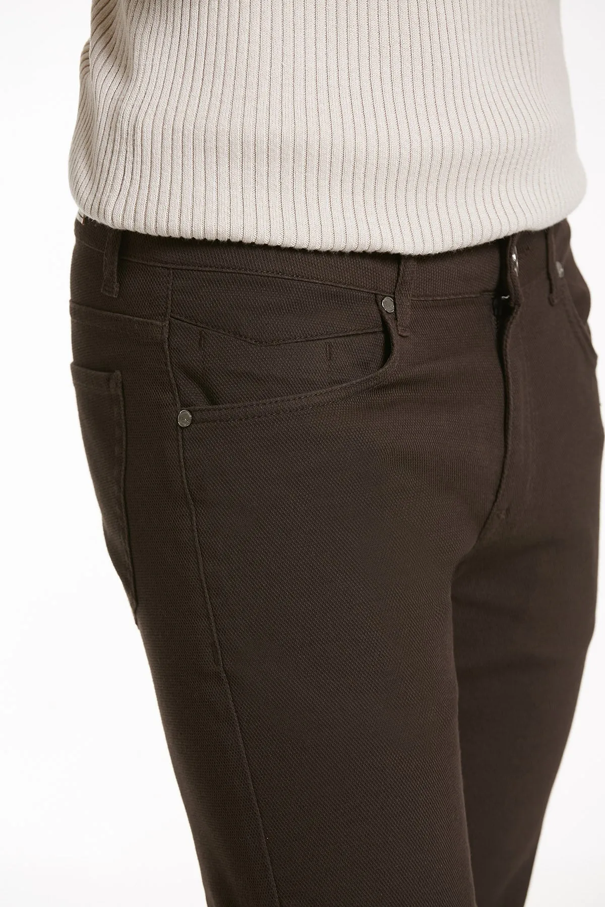 Slim Fit 5 Pocket Brown Cotton Casual Pants