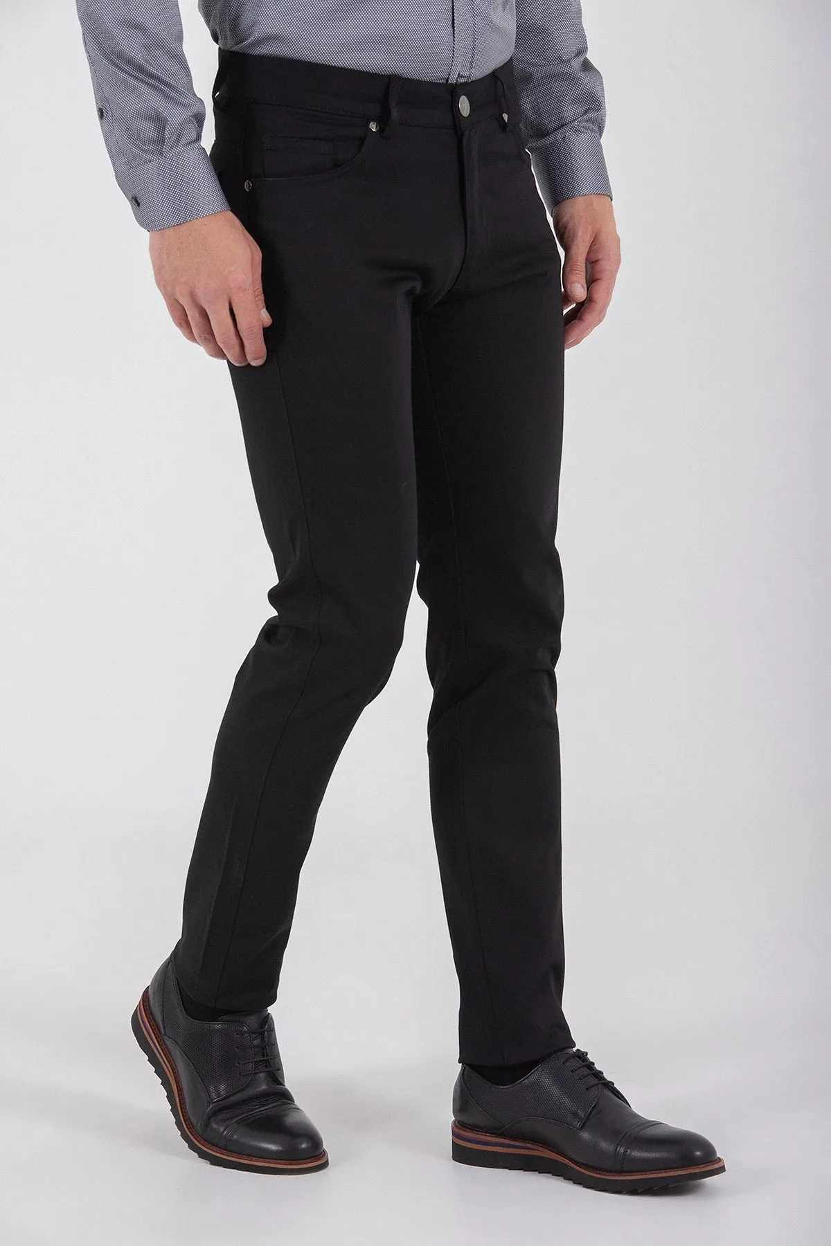 Slim Fit Low Waist Cotton Blend Black Casual Pants