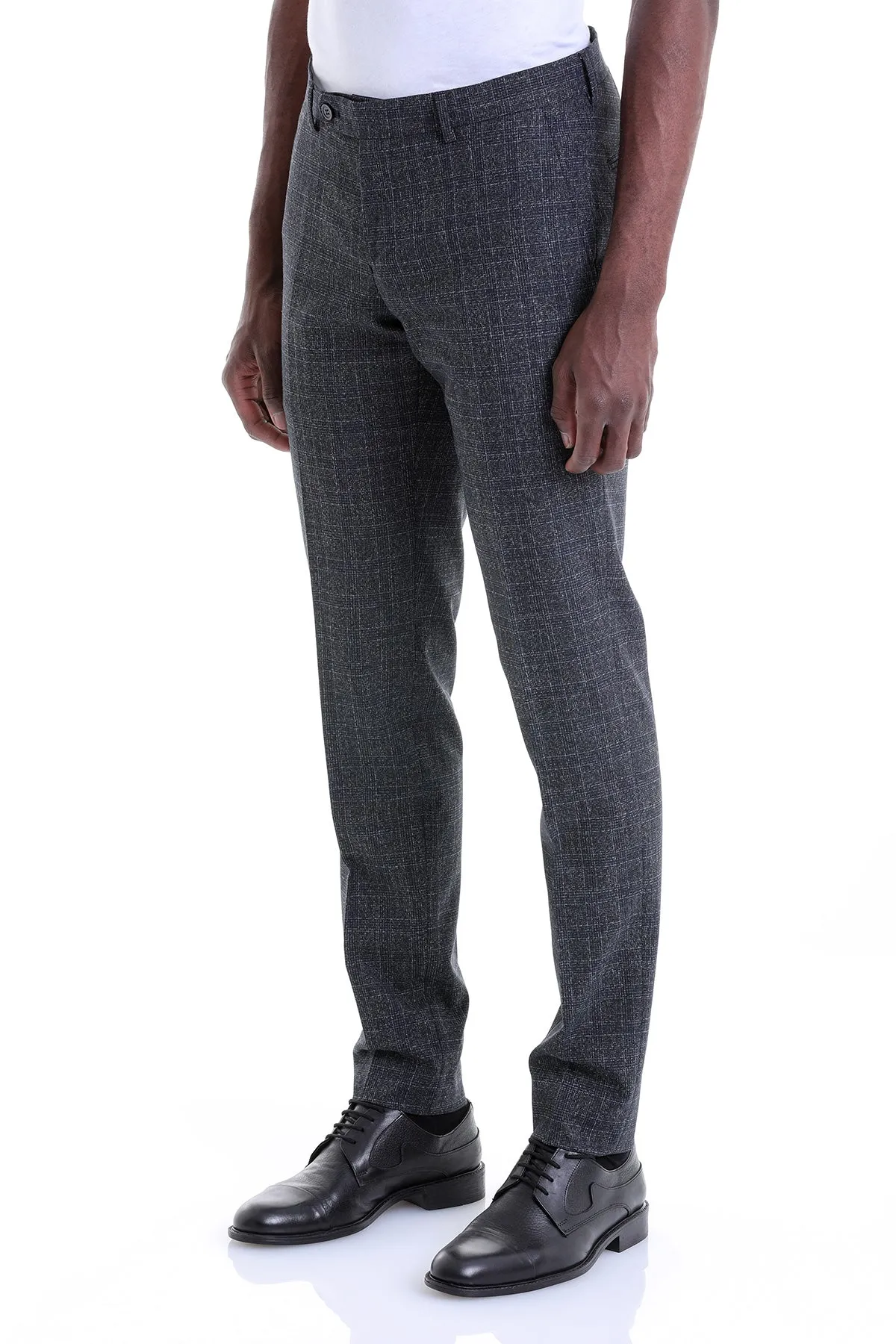 Slim Fit Plaid Navy Side Pocket Low Waist Dress Pants