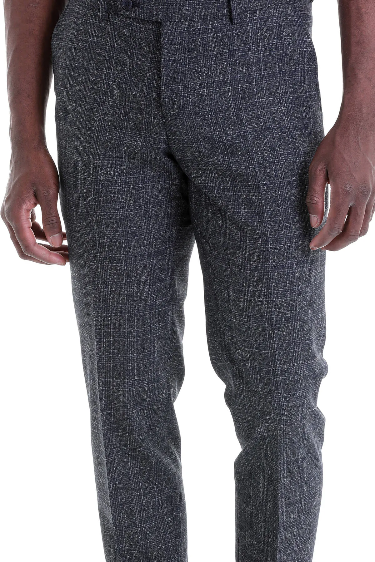 Slim Fit Plaid Navy Side Pocket Low Waist Dress Pants