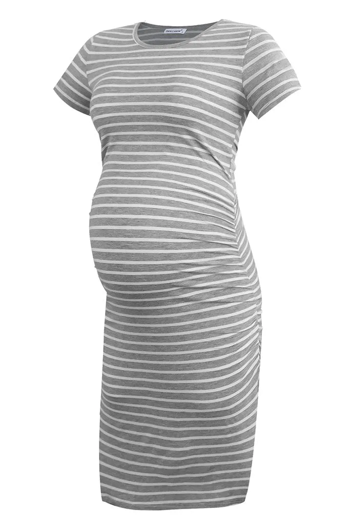 Smallshow Short Sleeve Striped Maternity Dress