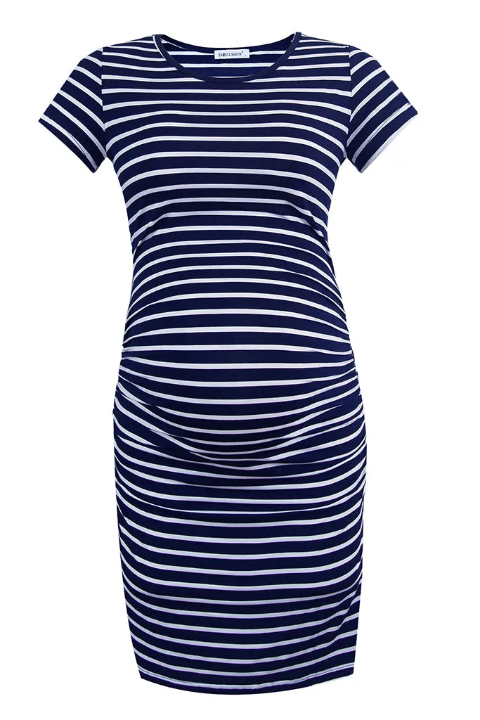 Smallshow Short Sleeve Striped Maternity Dress