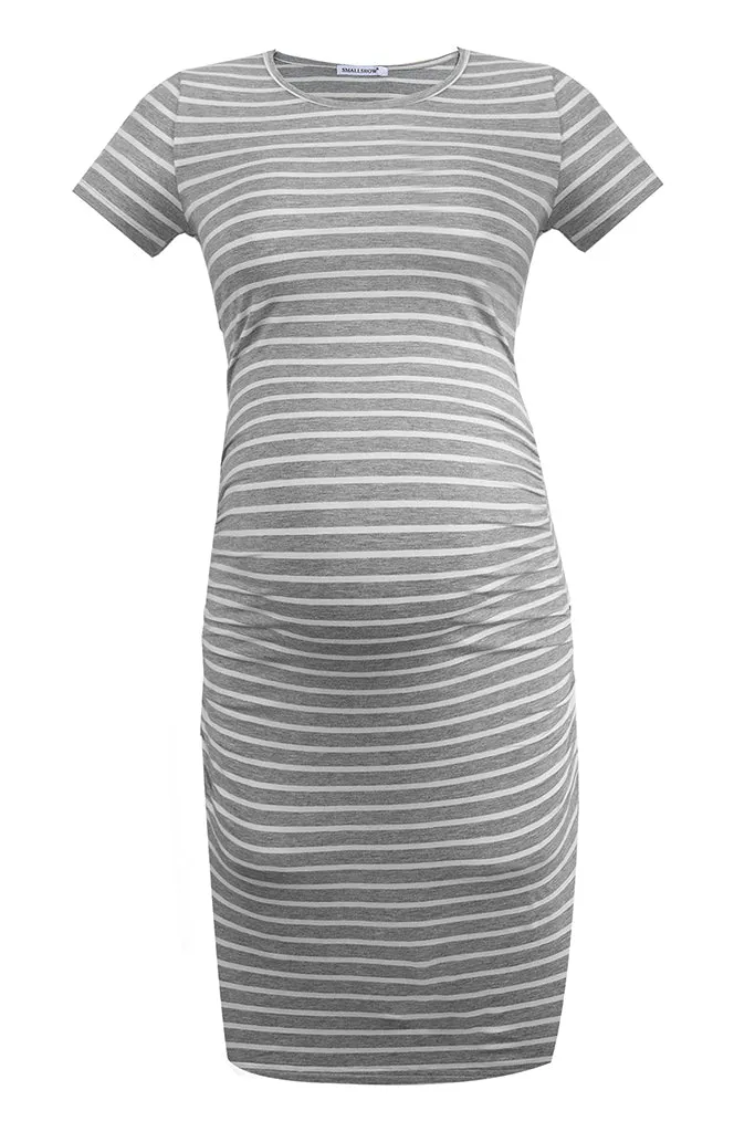 Smallshow Short Sleeve Striped Maternity Dress