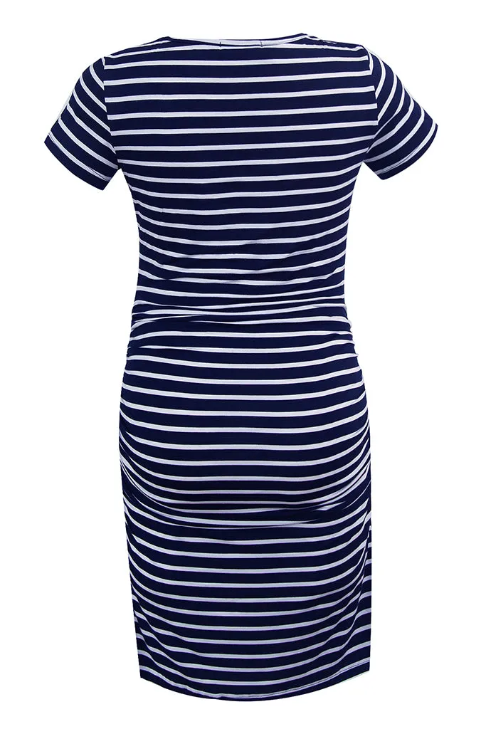 Smallshow Short Sleeve Striped Maternity Dress