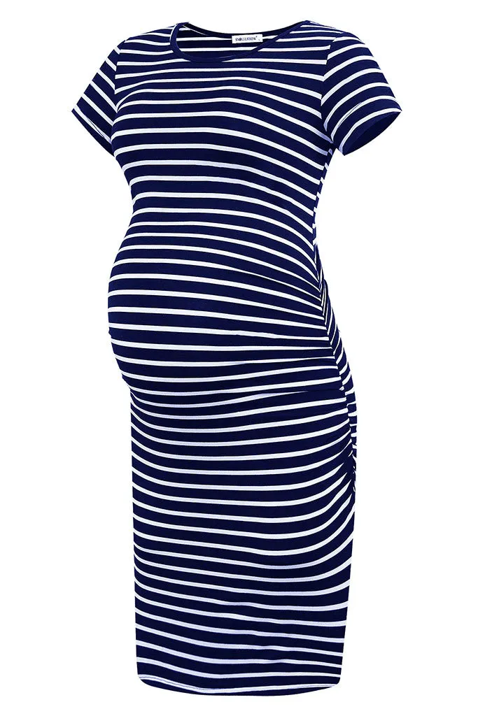 Smallshow Short Sleeve Striped Maternity Dress