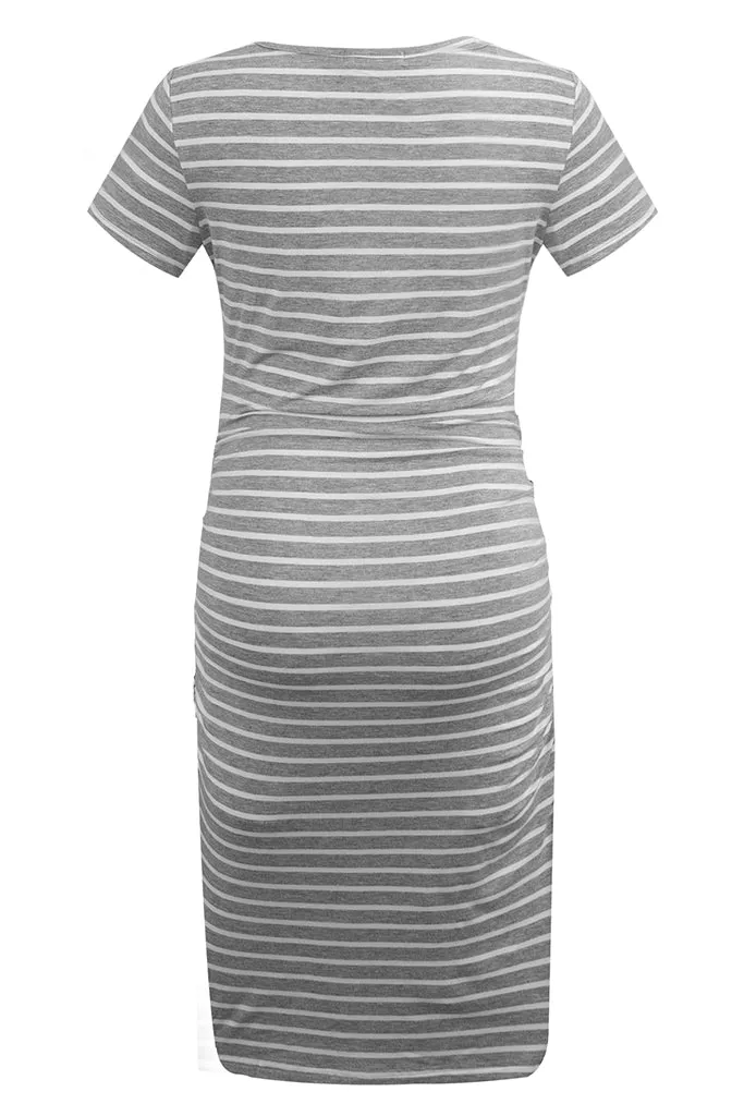 Smallshow Short Sleeve Striped Maternity Dress