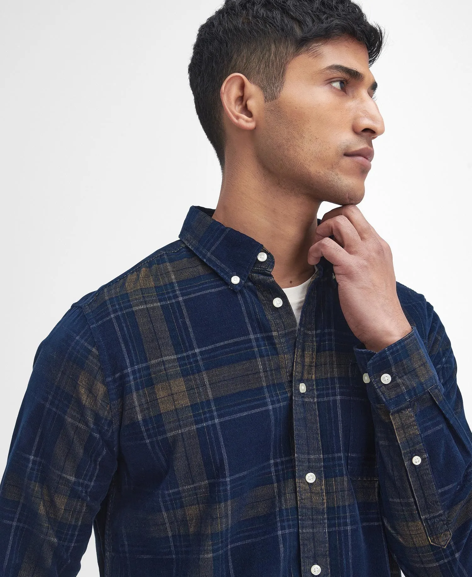 Southfield Tailored Checked Cord Shirt - Inky Blue