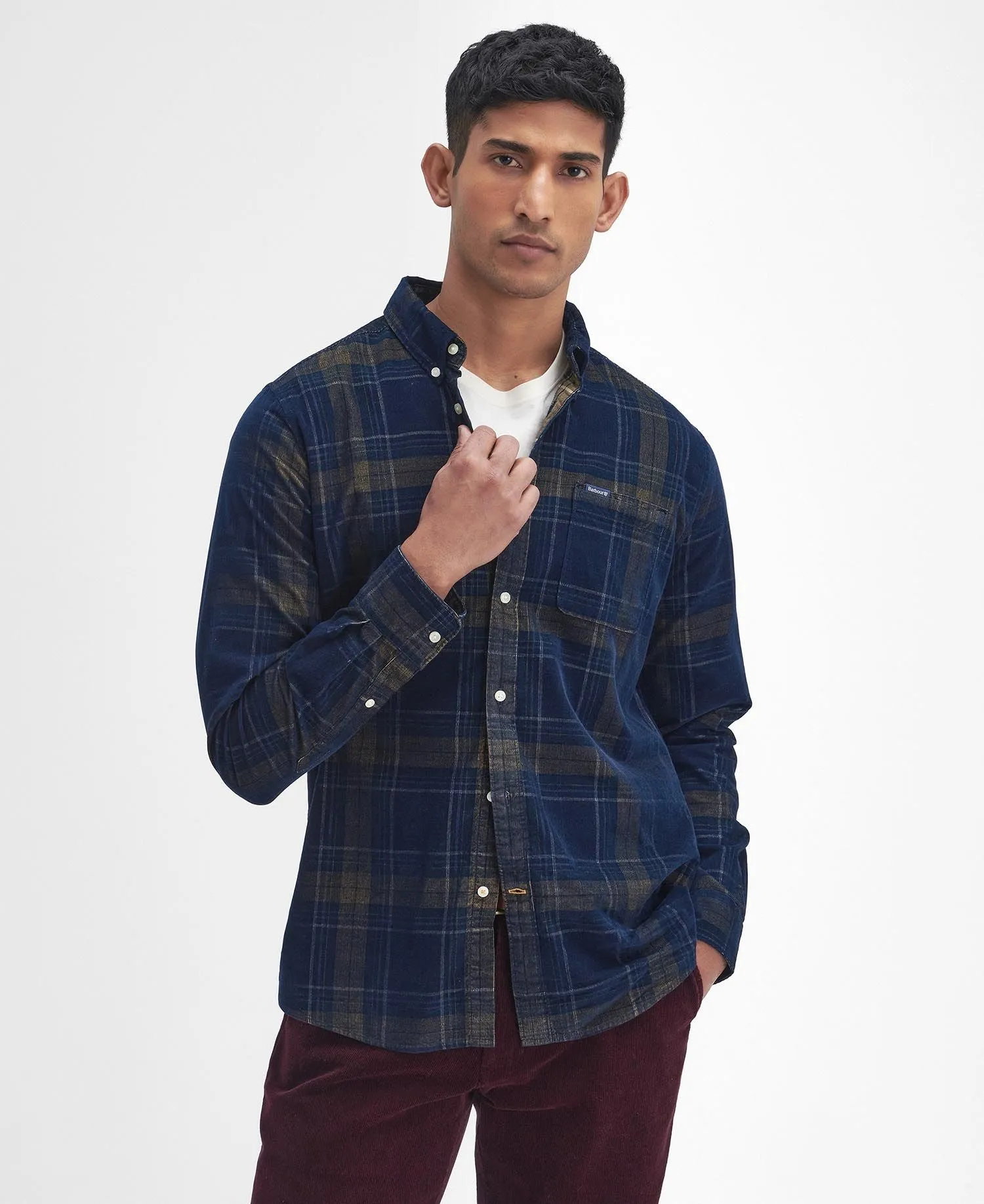 Southfield Tailored Checked Cord Shirt - Inky Blue