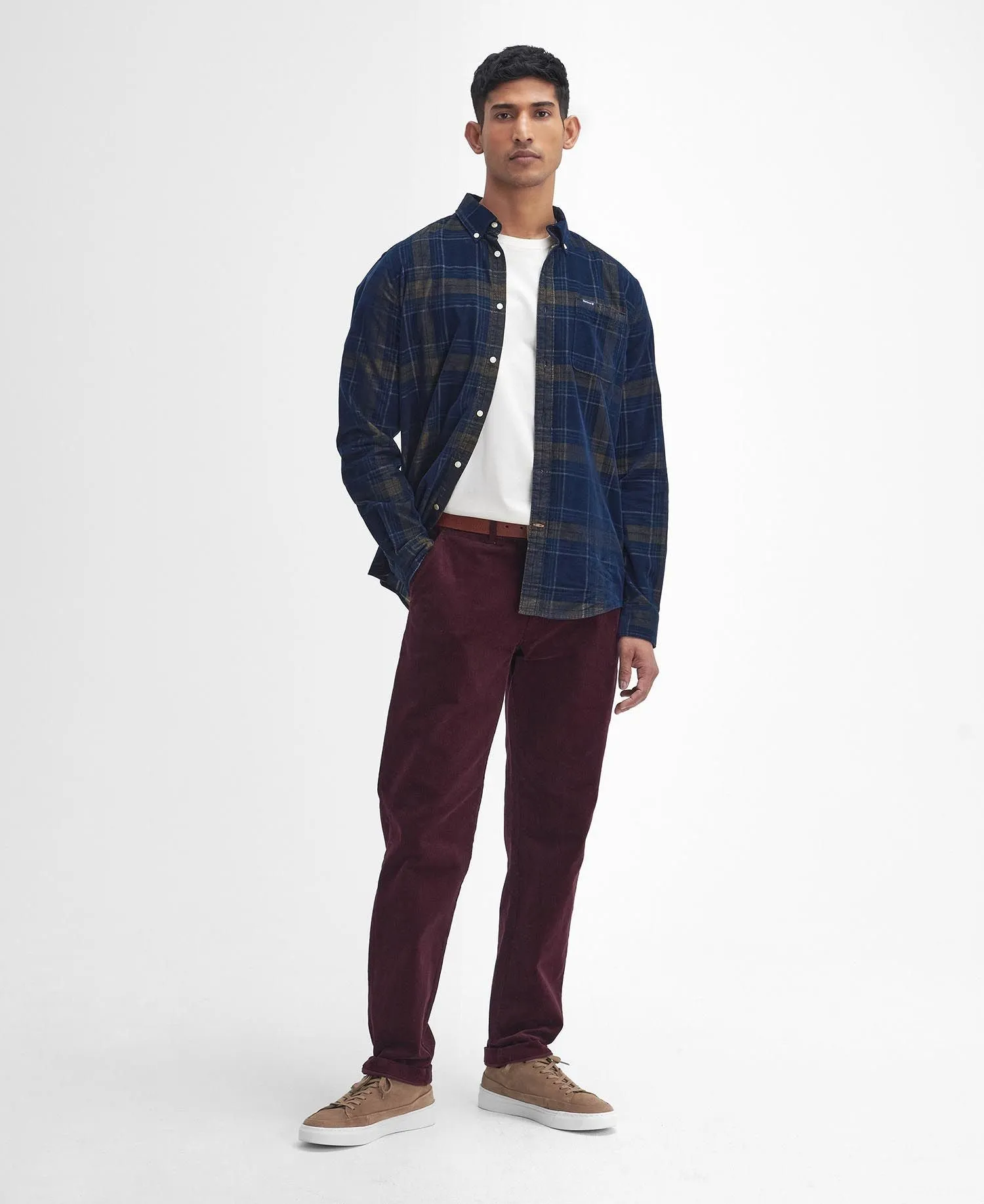 Southfield Tailored Checked Cord Shirt - Inky Blue