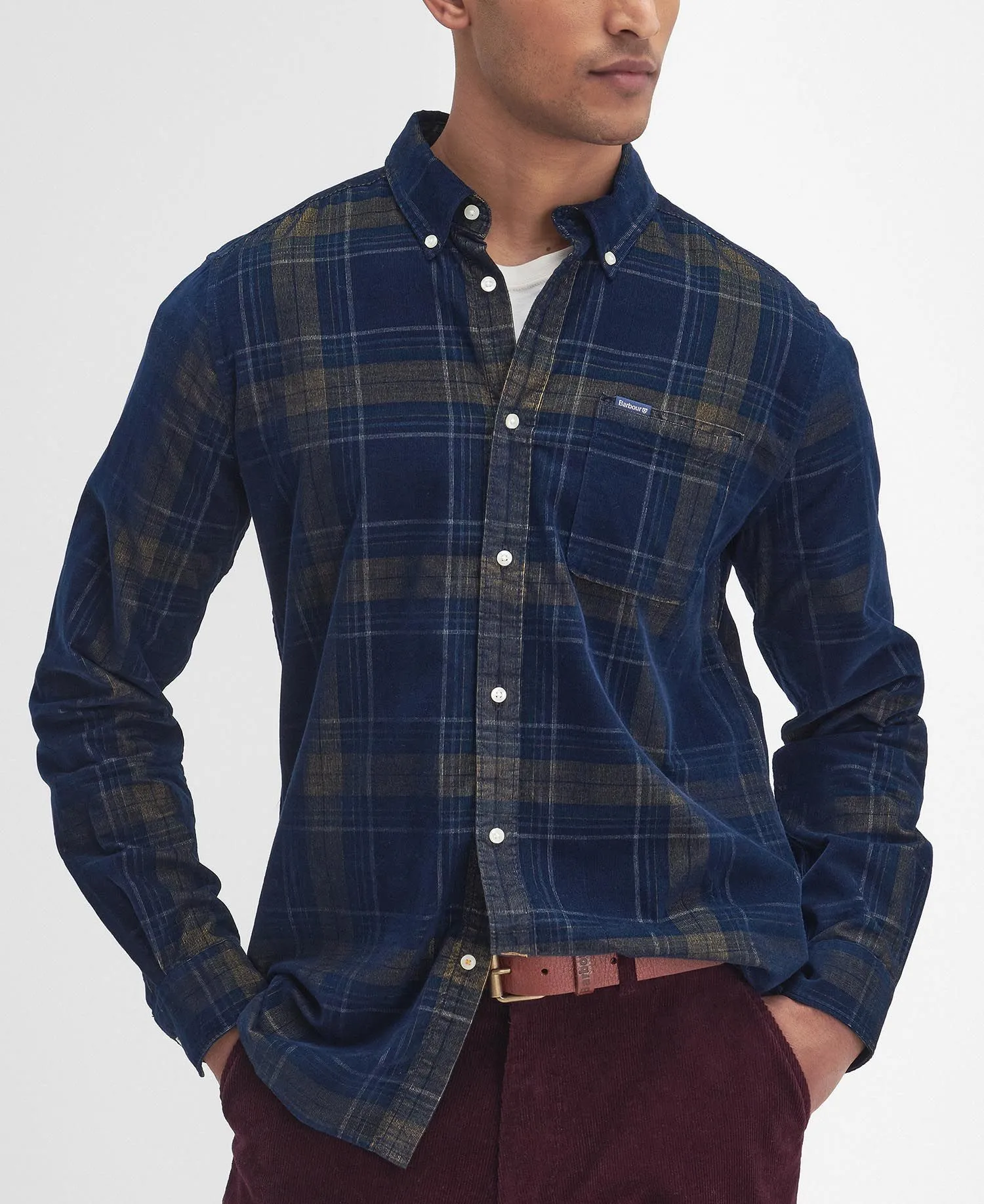 Southfield Tailored Checked Cord Shirt - Inky Blue