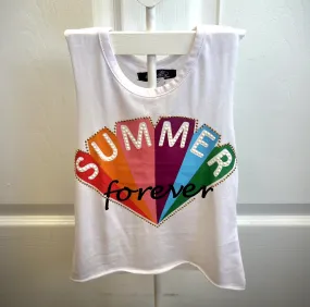 Sparkle by Stoopher Girls White SUMMER FOREVER Sleeveless T-Shirt