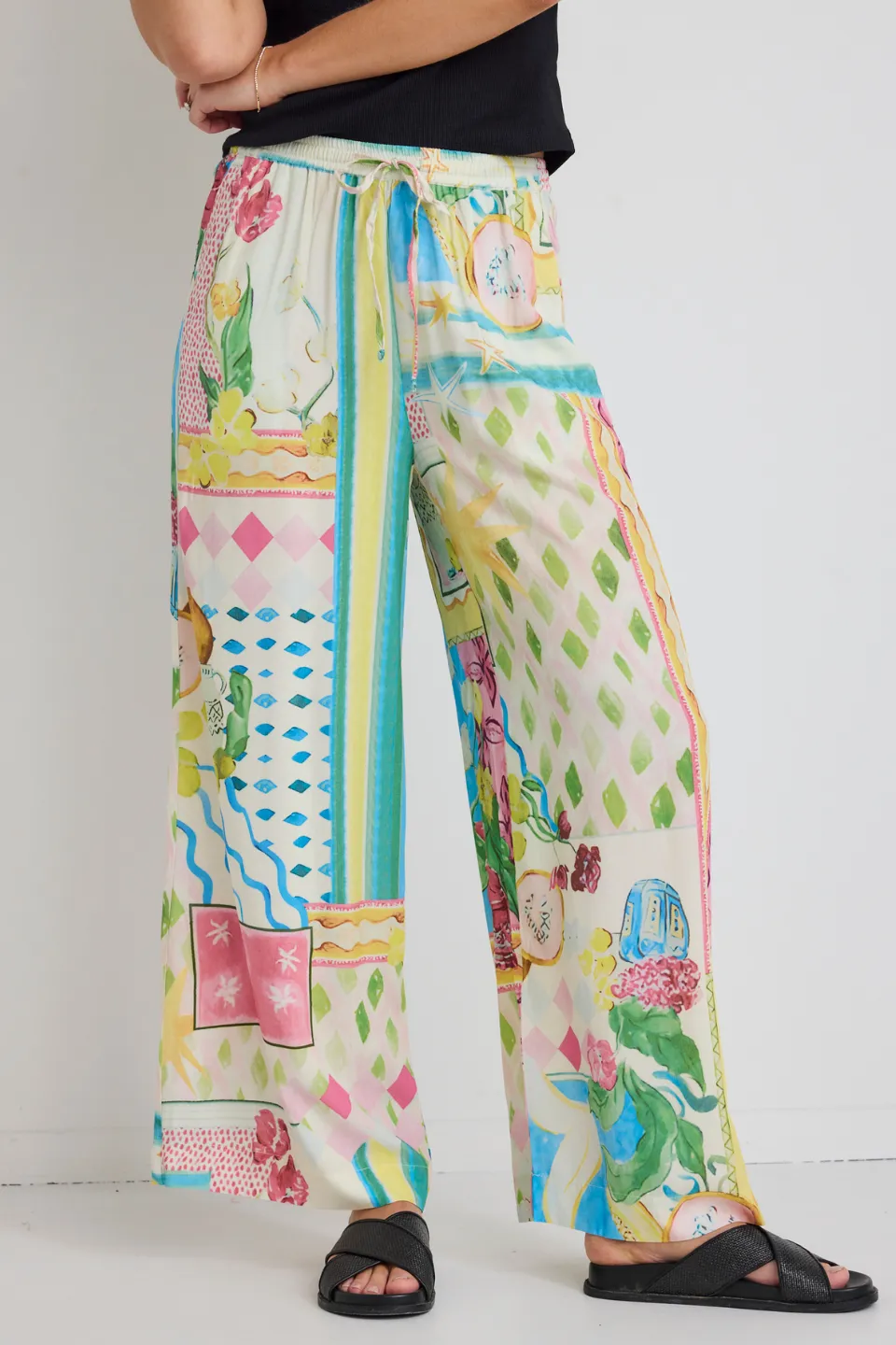 Speculate Pink Holiday Print Wide Leg Pants