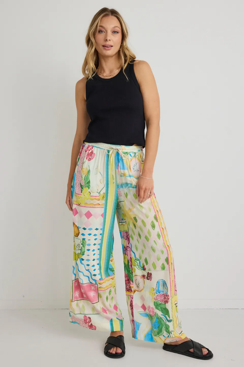 Speculate Pink Holiday Print Wide Leg Pants