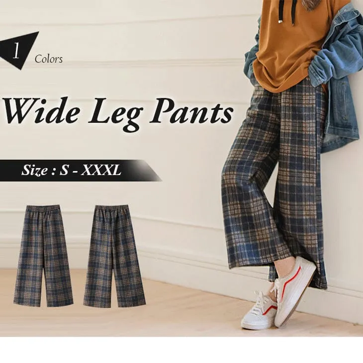 TARTAN CHECKED WIDE LEG PANTS