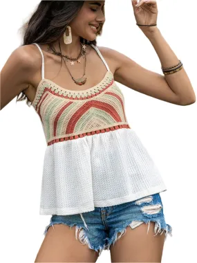 TEEK - White Woven Peplum Scoop Neck Cami