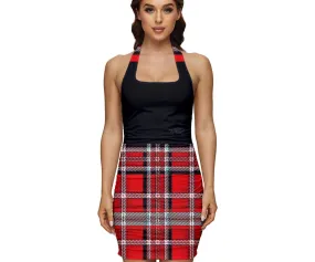 TRP Twisted Patterns 06: Digital Plaid 01-03A Designer Halter Square Neck Ruched Rayon Blend Bodycon Mini Dress