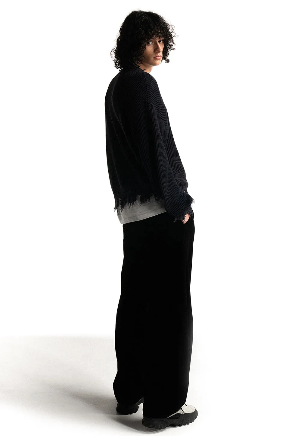 Velour corduroy pants black