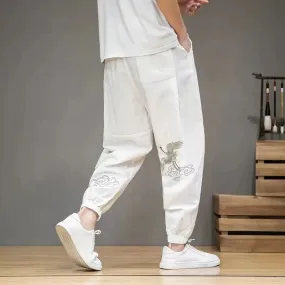 Vintage Embroidery Loose Jogger Pants