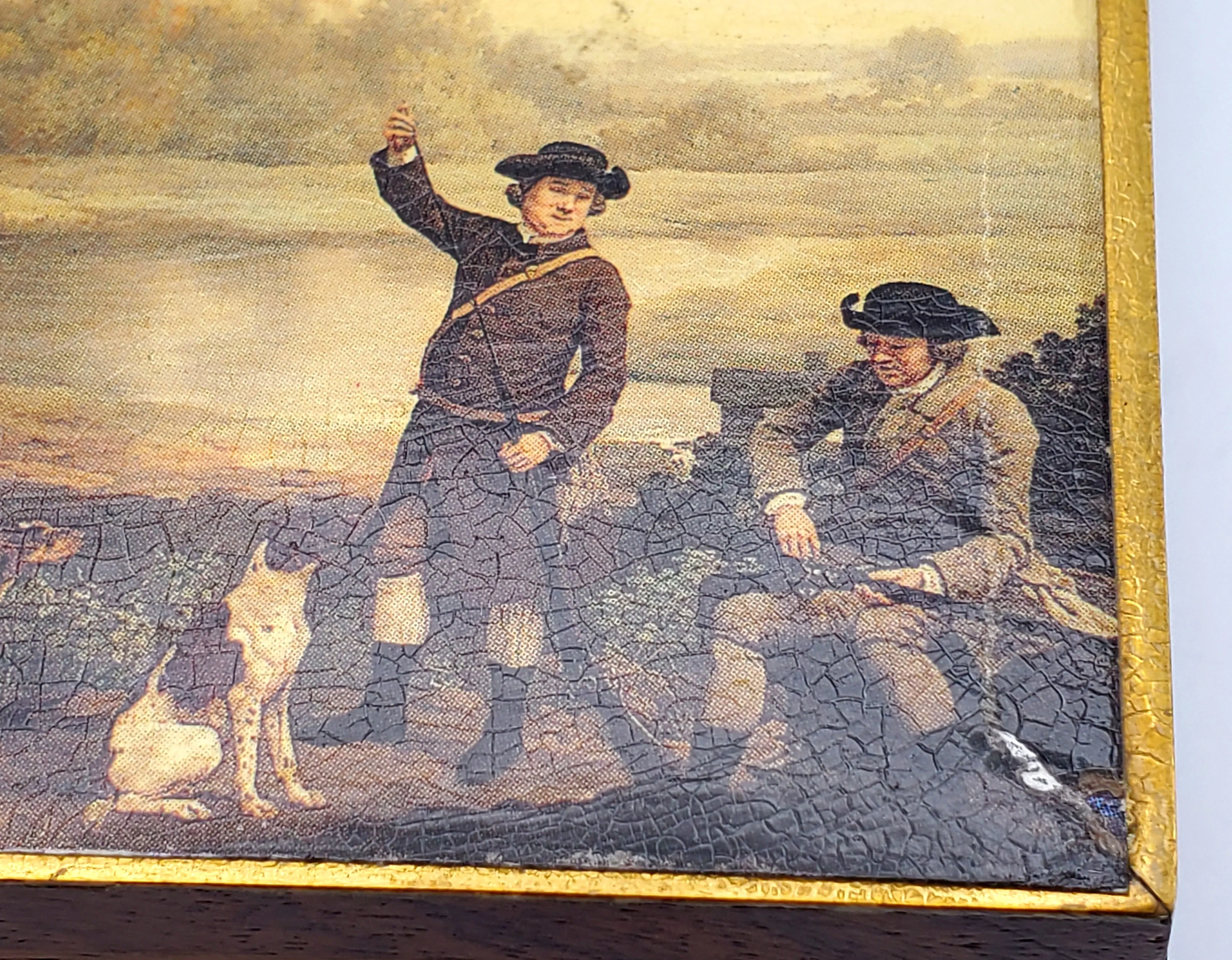 Vintage Hunting Scene Wood Jewelry Box