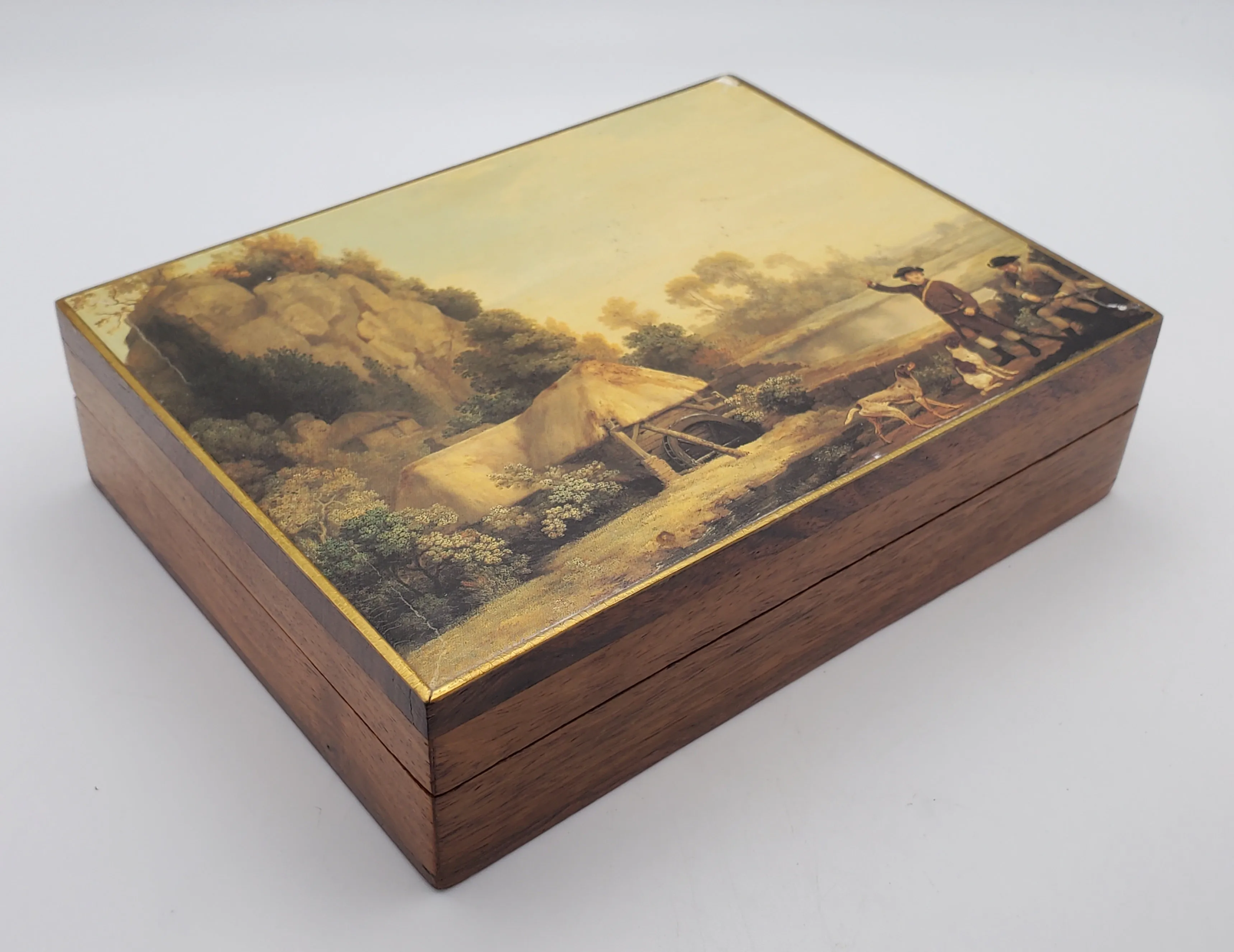 Vintage Hunting Scene Wood Jewelry Box