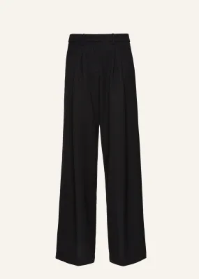 Wide-leg tailored wool pants in black