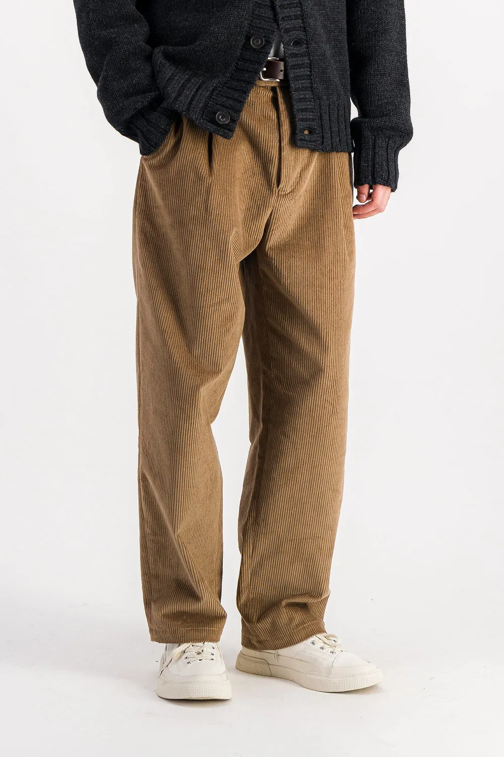 Wide Pleats Cord Pants