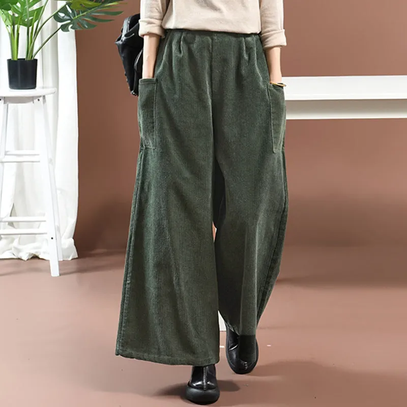 Women Loose Corduroy Wide Legs Pants