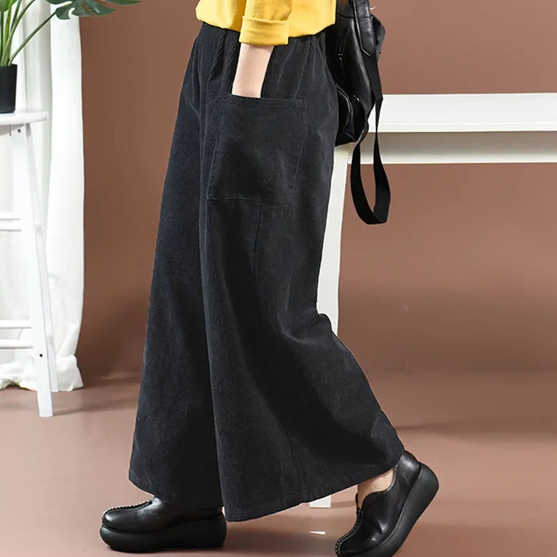 Women Loose Corduroy Wide Legs Pants