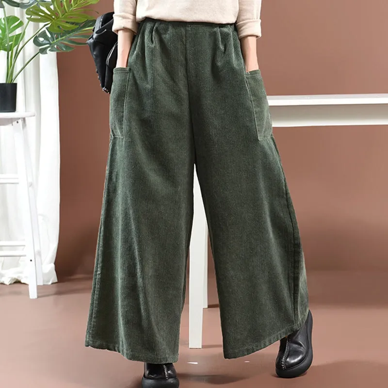 Women Loose Corduroy Wide Legs Pants