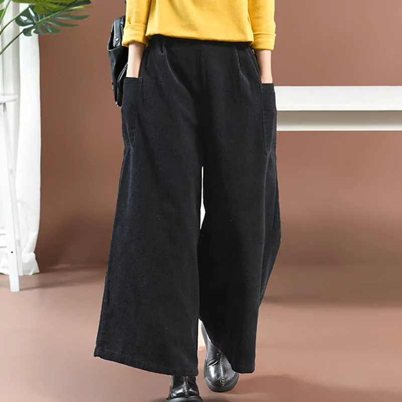 Women Loose Corduroy Wide Legs Pants