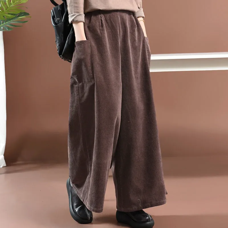 Women Loose Corduroy Wide Legs Pants