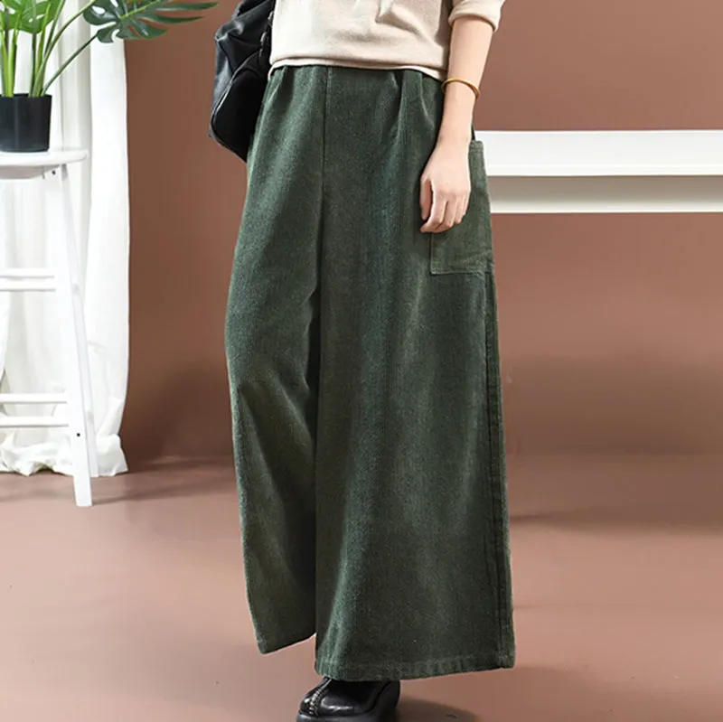 Women Loose Corduroy Wide Legs Pants