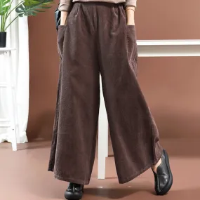 Women Loose Corduroy Wide Legs Pants