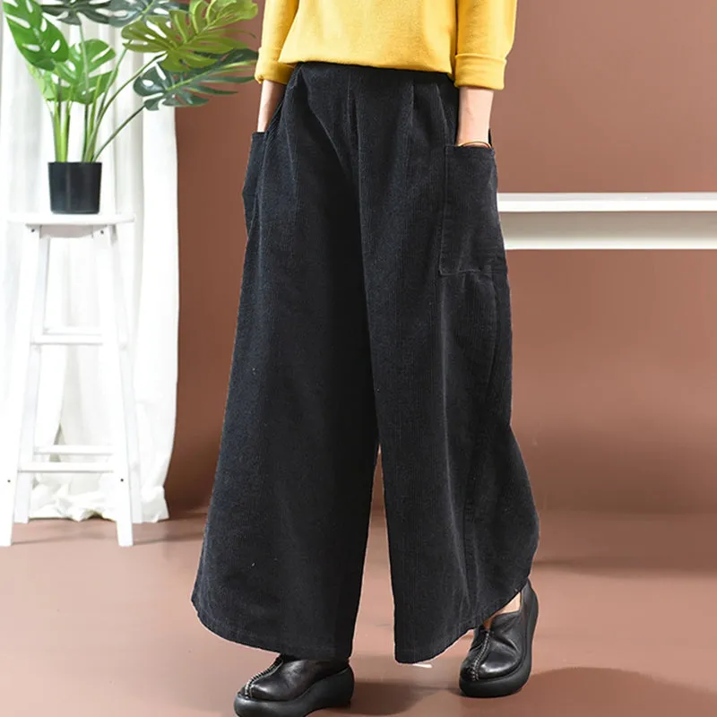 Women Loose Corduroy Wide Legs Pants