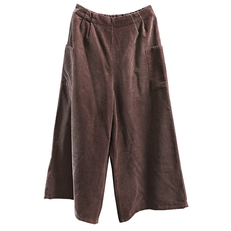 Women Loose Corduroy Wide Legs Pants