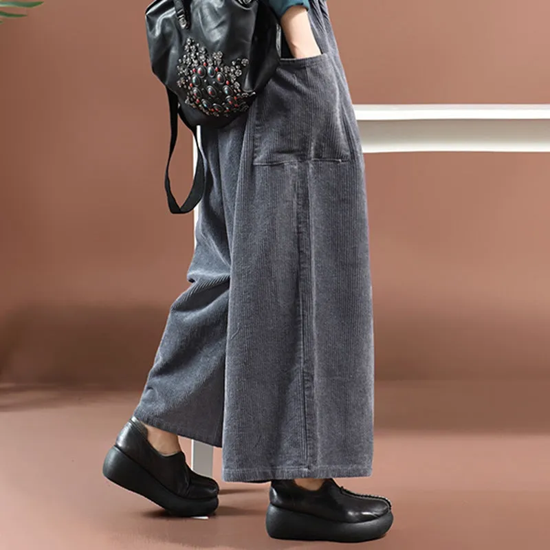 Women Loose Corduroy Wide Legs Pants