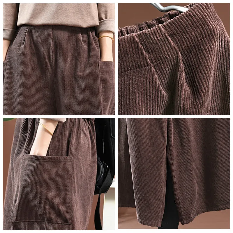 Women Loose Corduroy Wide Legs Pants